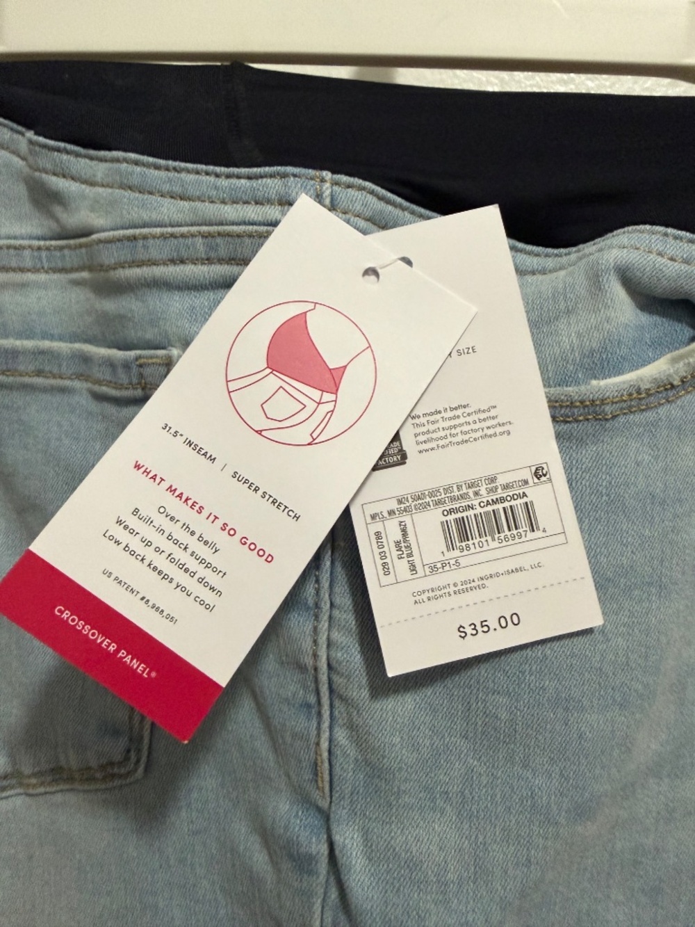 Ingrid & Isabel Light Wash Wide Leg Maternity Jeans with Black Panel - Picture 2 of 7